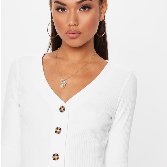 Missguided White Cropped Cardigan with Buttons - Picture 1 of 3